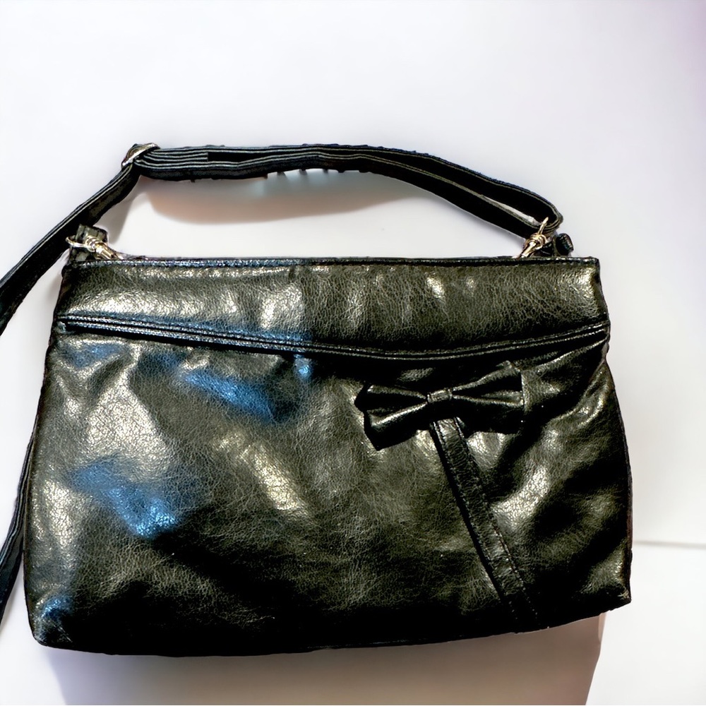 Vintage Black Leather Crossbody Clutch